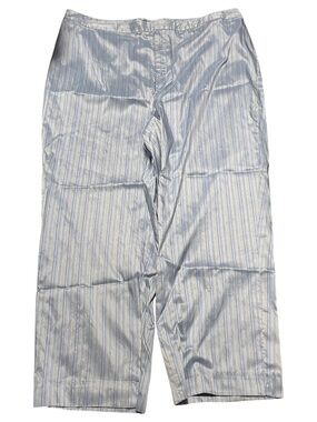 100% Silk Pinstripe Pants 16 Plus Size Blue Periwinkle Zip Fly Straight Leg